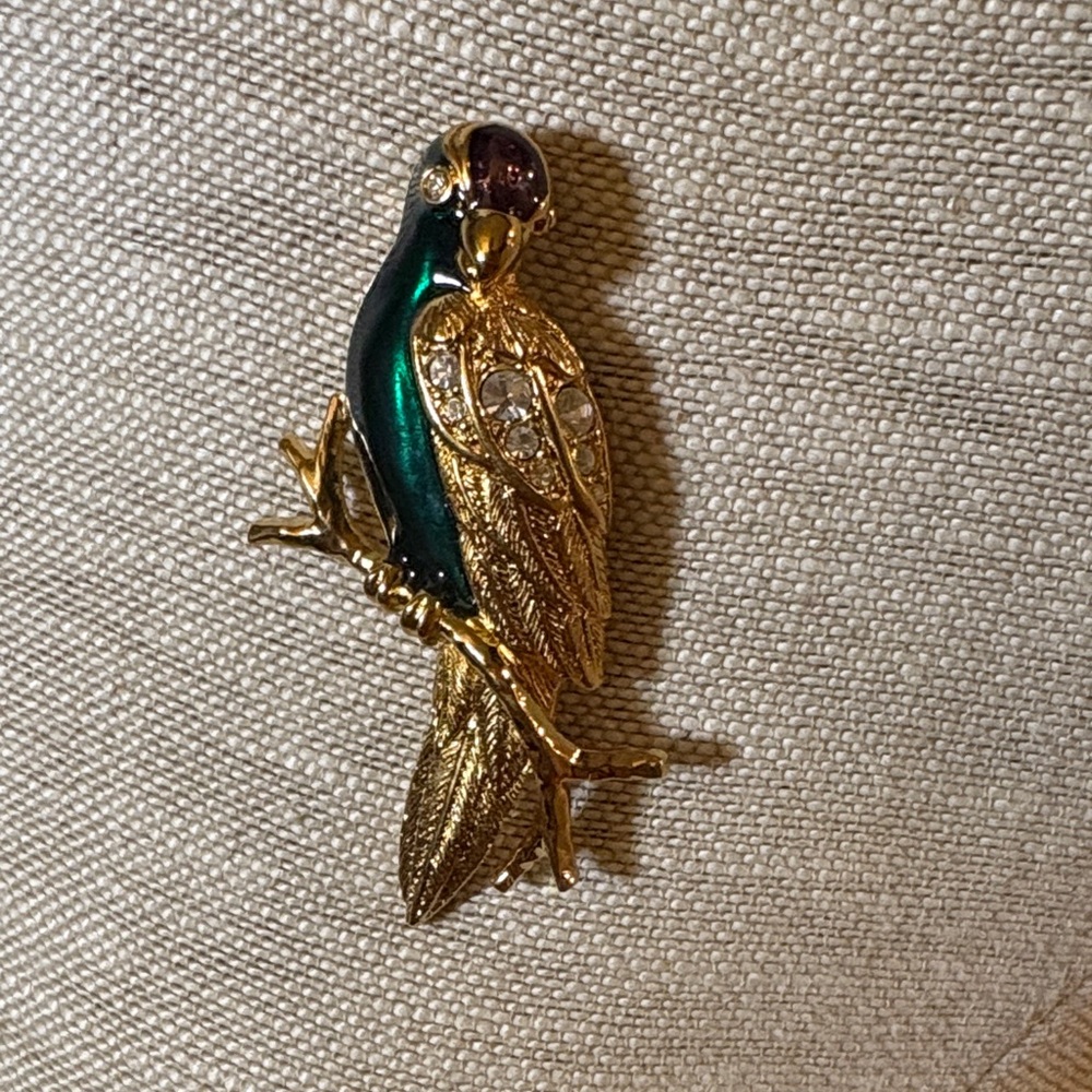 Vintage Avon “Tropical Bird” Enamel and Rhinestone Brooch